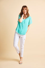 Angel Sleeve V Neck Button Blouse Mint