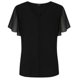 Angel Sleeve V Neck Button Blouse Black