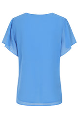 Angel Sleeve V Neck Button Blouse