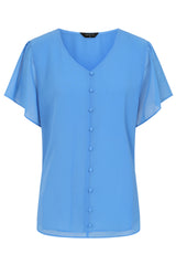 Angel Sleeve V Neck Button Blouse
