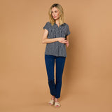 Roll Sleeve Relaxed Fit Geo Blouse Navy/Cream