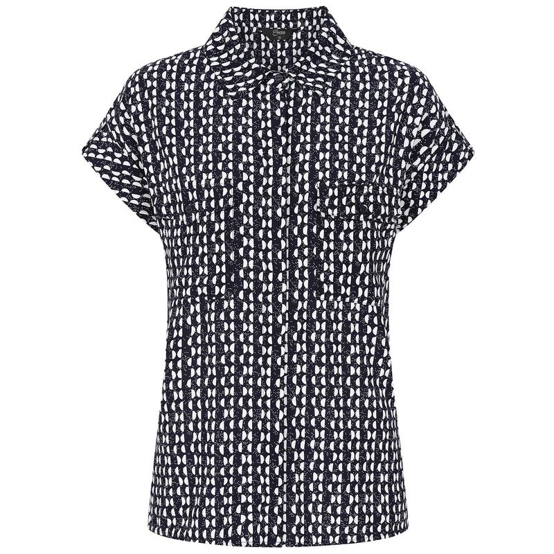 Roll Sleeve Relaxed Fit Print Blouse Navy/Cream