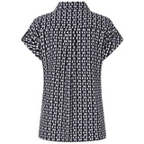 Roll Sleeve Relaxed Fit Print Blouse Navy/Cream