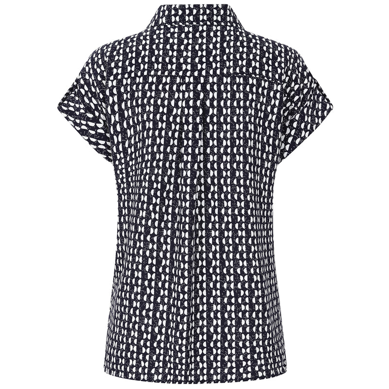 Roll Sleeve Relaxed Fit Print Blouse Navy/Cream