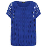 Lace Jersey Knit Elastic Hem Top Royal Blue