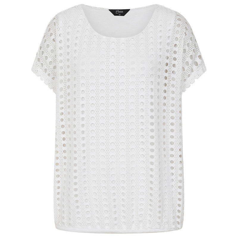 Lace Jersey Knit Elastic Hem Top Ivory