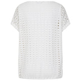 Lace Jersey Knit Elastic Hem Top Ivory