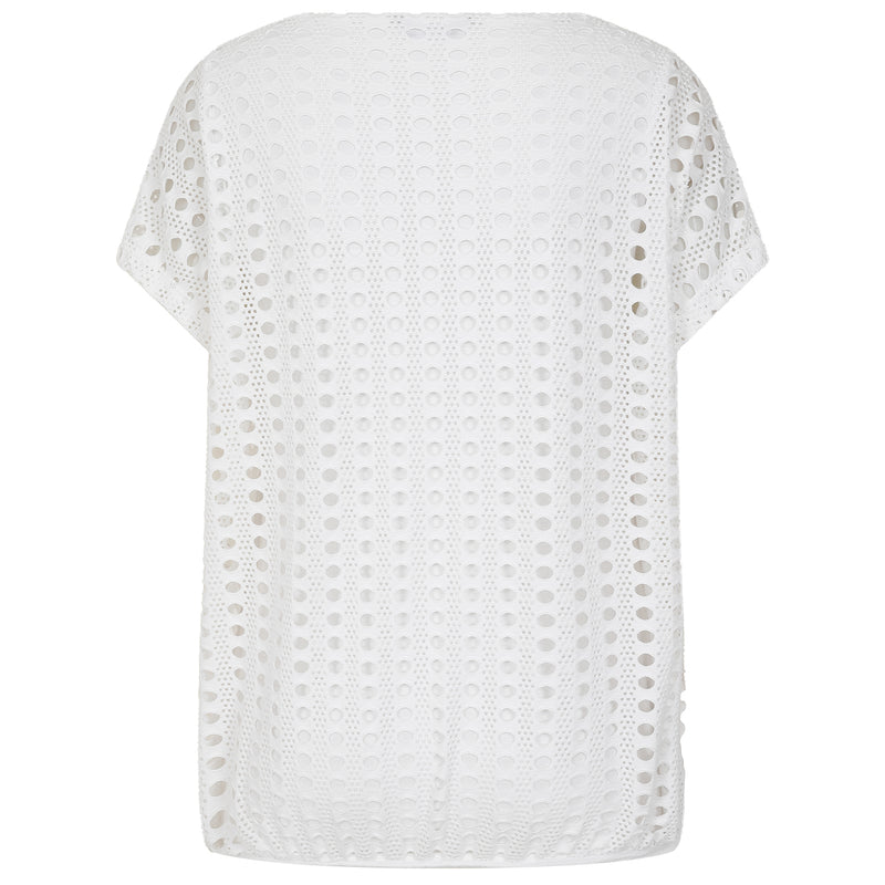 Lace Jersey Knit Elastic Hem Top Ivory