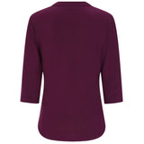 3/4 Sleeve Plain Mandarin Collar Blouse Berry