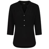 3/4 Sleeve Plain Mandarin Collar Blouse Black