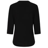 3/4 Sleeve Plain Mandarin Collar Blouse Black