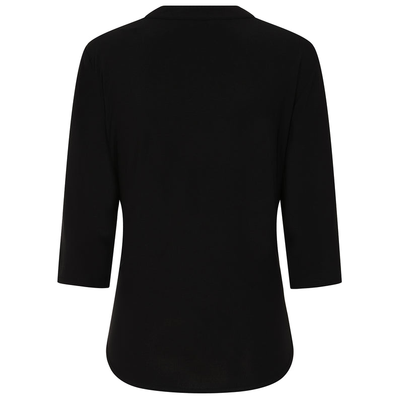 3/4 Sleeve Plain Mandarin Collar Blouse Black