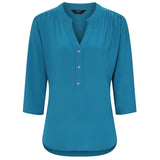 3/4 Sleeve Plain Mandarin Collar Blouse Teal