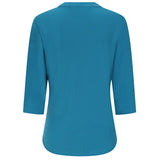 3/4 Sleeve Plain Mandarin Collar Blouse Teal