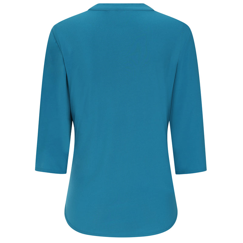 3/4 Sleeve Plain Mandarin Collar Blouse Teal