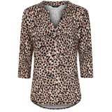 3/4 Sleeve Spot Animal Print Blouse Beige