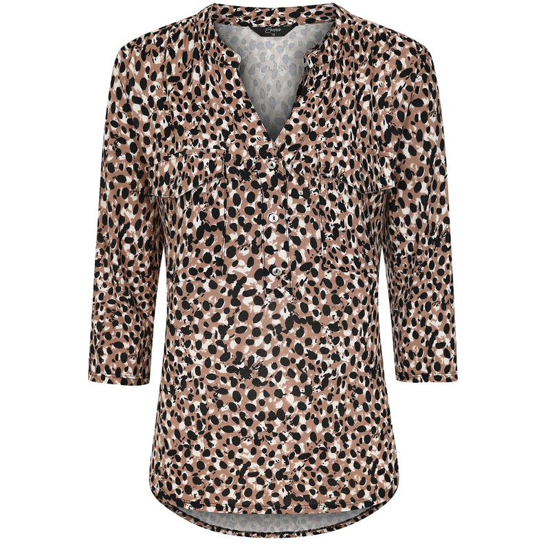 3/4 Sleeve Spot Animal Print Blouse Beige