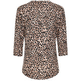 3/4 Sleeve Spot Animal Print Blouse Beige