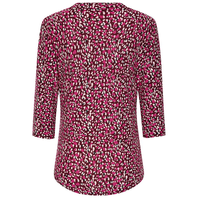 3/4 Sleeve Smudge Animal Print Blouse Berry