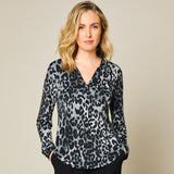 Long Sleeve Animal Print Blouse Grey