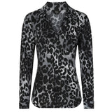 Long Sleeve Animal Print Blouse Grey