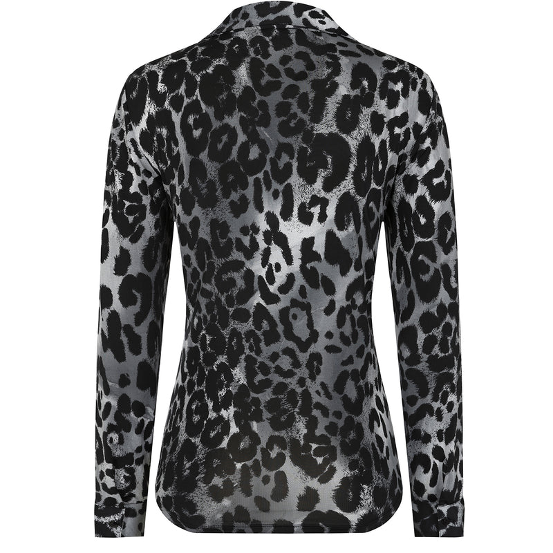 Long Sleeve Animal Print Blouse Grey