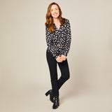 Long Sleeve Spot Print Blouse Black