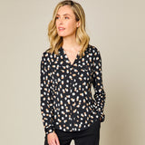 Long Sleeve Spot Print Blouse Black