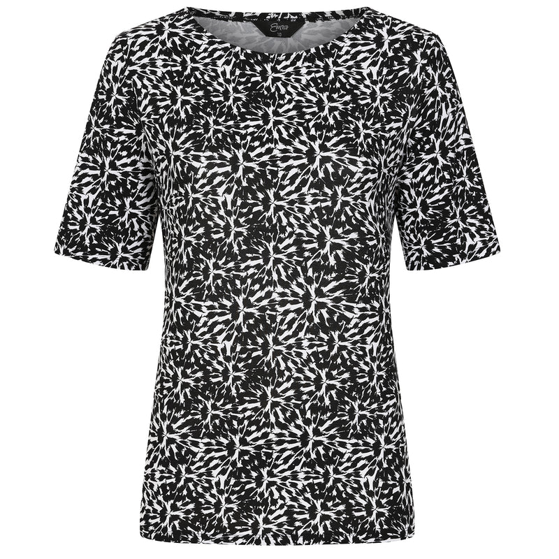 3/4 Sleeve Abstract Print Tee Top Black