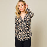 Long Sleeve Floral Classic Collar Blouse Black