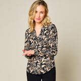 Long Sleeve Floral Classic Collar Blouse Black