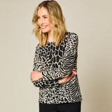 Soft Touch Round Neck Animal Print Top Beige