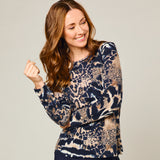 Soft Touch Round Neck Animal Print Top Navy