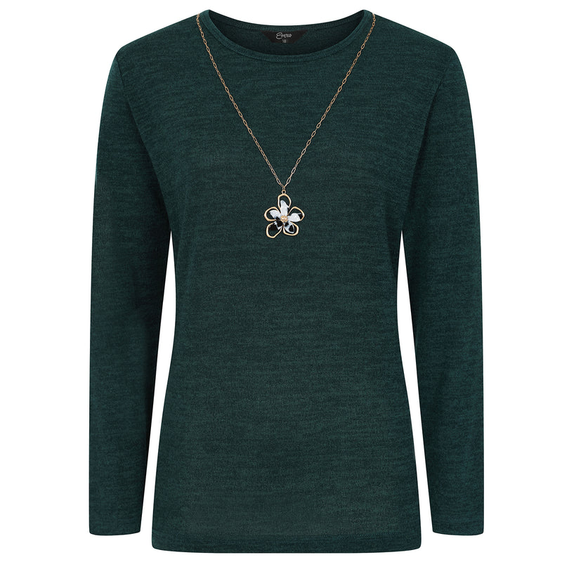 Soft Touch Plain Top & Necklace Green