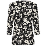 3/4 Sleeve V Neck Floral Print Top Black / White