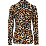 Long Sleeve Animal Print Blouse Brown