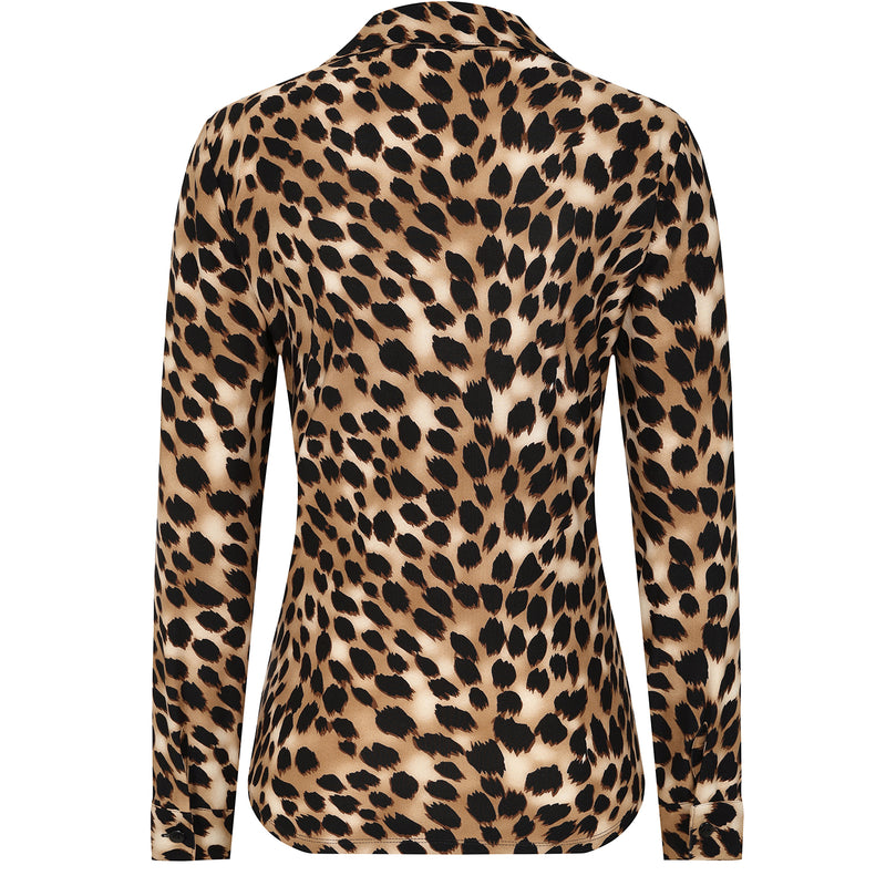 Long Sleeve Animal Print Blouse Brown