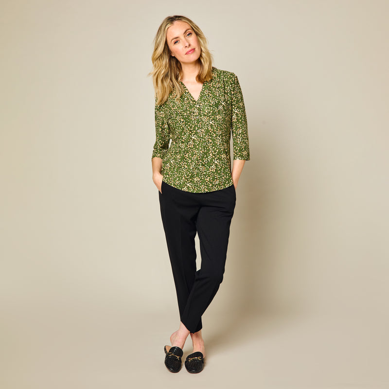 3/4 Sleeve Spot Print Blouse Khaki