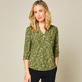 3/4 Sleeve Spot Print Blouse Khaki