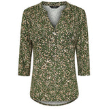 3/4 Sleeve Spot Print Blouse Khaki