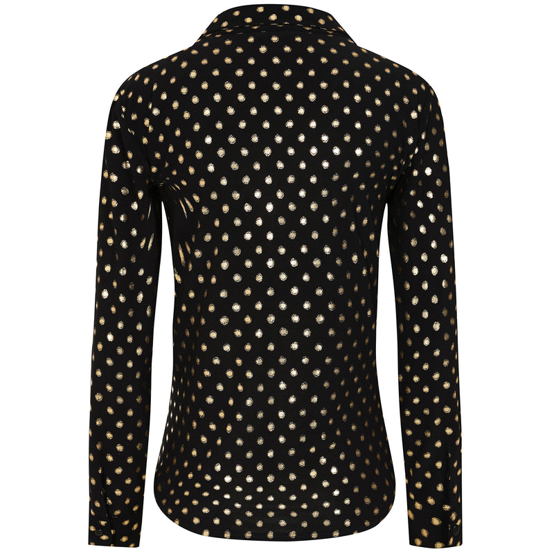 Long Sleeve Metallic Spot Blouse Black/Gold