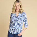 3/4 Sleeve Animal Print Blouse Blue