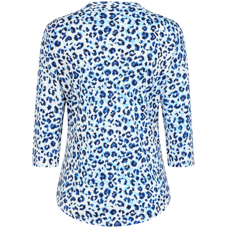 3/4 Sleeve Animal Print Blouse Blue