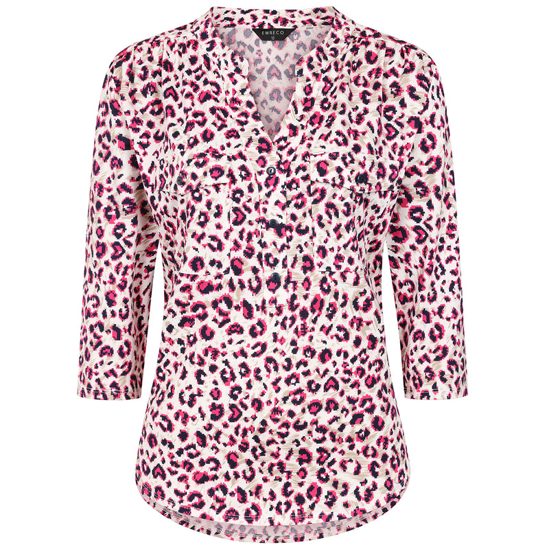 3/4 Sleeve Animal Print Blouse Pink