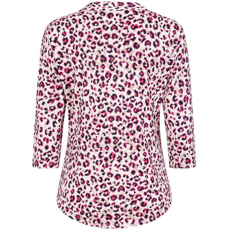 3/4 Sleeve Animal Print Blouse Pink