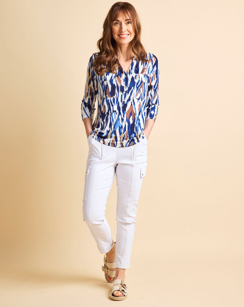 3/4 Sleeve Chevron Print Blouse Navy