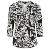 3/4 Sleeve Leaf Print Blouse Grey/ Taupe