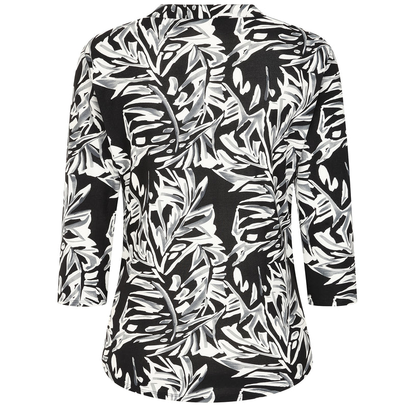 3/4 Sleeve Leaf Print Blouse Grey/ Taupe