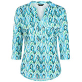 3/4 Sleeve Abstract Print Blouse Green