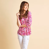 3/4 Sleeve Leaf Print Blouse Pink